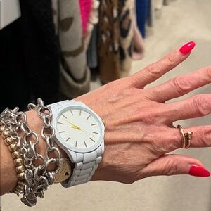 Chic White Women's Watch with Gold Details